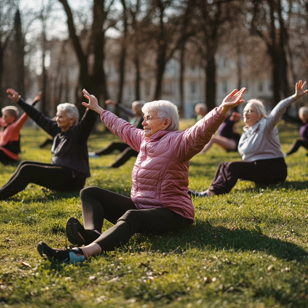 Активні пенсіонери займаються спортом на свіжому повітрі